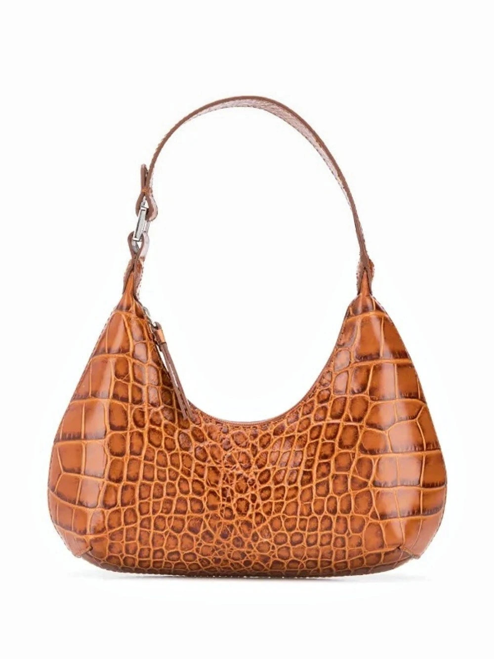 BY FAR Rachel Croco Embossed Leather Shoulder Bag Brown